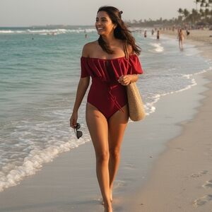 Off-Shoulder Red Swimsuit